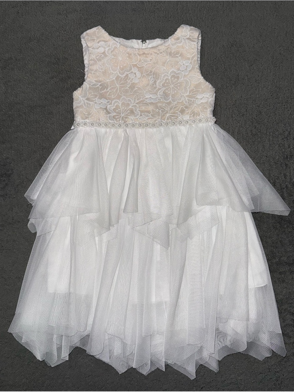 Rare Editions Girls Ivory Lace Pearl Tulle Formal Dress Size 3T
